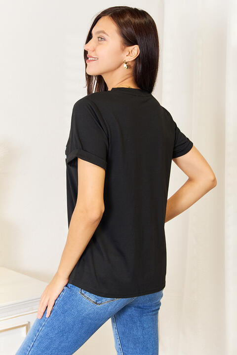 Simply Love Slogan Cuffed Sleeve T-Shirt